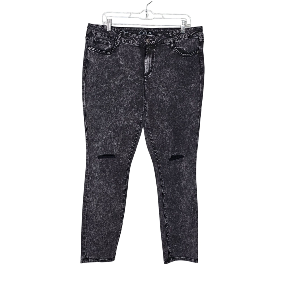 Decree Super Skinny Black Acid Wash Distressed Jeans Size 17